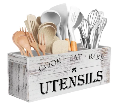 Organizador grandes utensilios cocina 4 compartimentos decoración estilo granja Foto 1 de 4