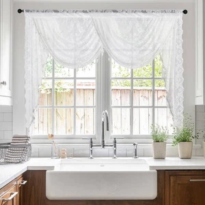Cenefas cascada con cuentas de encaje para ventanas florales vintage swag cenefa transparente... - Imagen 1 de 7