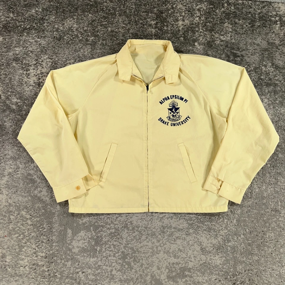 Chaqueta De Colección Drake University Para Hombre XL Amarilla Cortavientos Años 70 Fraternidad Judía Foto 1 de 4