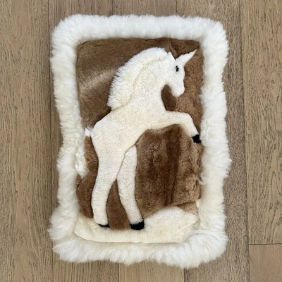 Vintage Unicorn Stuffed Pillow Alpaca Fur Peru Zipper 25x18 Large - Image 1 of 4