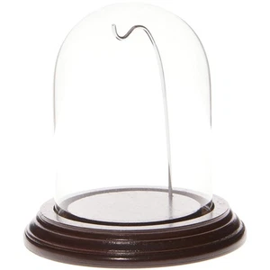 Plymor 3" x 4" Watch Glass Dome Cloche (Dark Mahogany Veneer Base & Silver Wire) - Picture 1 of 1