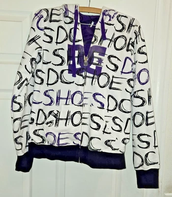 DC Shoes Y-LG Sudadera con Capucha Cremallera Completa Blanco Negro Púrpura Logo Skateboarding Foto 1 de 4