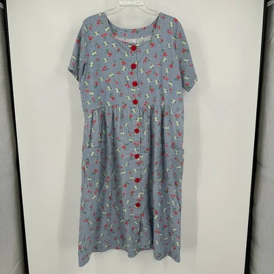 Carole Womens Vintage Cottagecore Gingham Shirt Dress Sz XL Cherries Fruit Print - Image 1 of 4