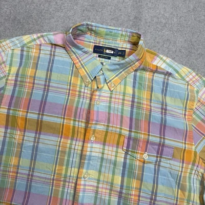 Camisa Ralph Lauren Botón Para Hombres 2XL XXL Playa Sarga Popover Madrás Ligera Foto 1 de 4