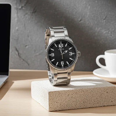 Guess Mens watch GW0889G1 black dial Varsity steel NEW - Image 1 of 4