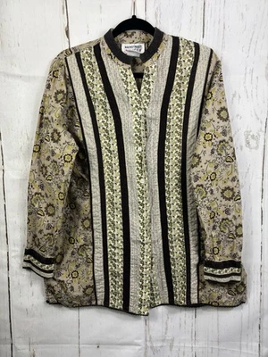 Camisa vintage Mainstreet Blues para mujer con botones marrón tostado floral tejido ribete  Foto 1 de 4