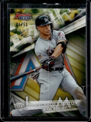 Золотая переливающаяся карточка 2016 Bowman's Best Giancarlo Stanton No1/50 Marlins - Изображение 1 из 2