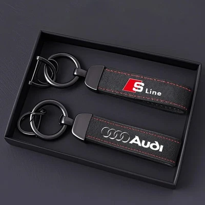 Audi Sport Schlüsselanhänger Wildleder Schwarz Rot Sline A3 A4 A5 A6 - Bild 1 von 4