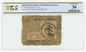 1777 $3 Pennsylvania Continental Currency CC-64 PCGS VF30 (L4106) - Picture 1 of 2