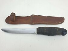 Cattaraugus Hunting Knife Black Composition Handle w/Leather Sheath Fixed Blade