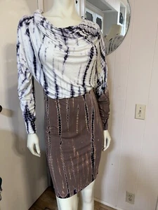 T Party Super Soft Tie Dyed Dress With Set in Waist Fitted Hip Drape Neck Size S - Picture 1 of 4