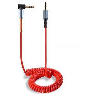 RED Coiled 3.5mm AUX Cable Mini Jack to Jack Male Audio Auxiliary Lead PC Car