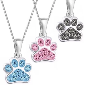 Kristall Pfötchen Pfote Anhänger mit Kette 925 Silber Kinder Mädchen Set - Bild 1 von 6