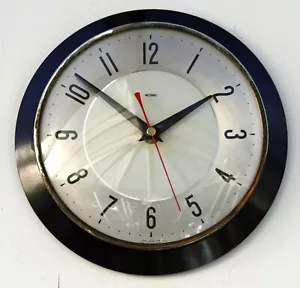 Reloj de Pared Metamec Vintage 22cm - Negro Retro Mediados de Siglo Años 70 Reloj de Cocina - Imagen 1 de 4