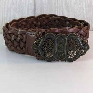 Buckle Brown Leather Braided Belt EUC - Picture 1 of 7