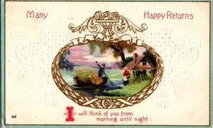 Vintage Love Card I Will Think Of You From Morning Until Night Embossed Boat - Picture 1 of 1
