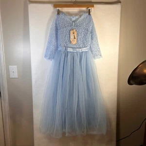 Ibiton Castle Girls Lace Tulle Dress Party Bridesmaid Formal Blue Size 9-10 - Picture 1 of 7