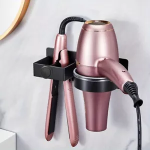Wall Mounted Hair Dryer Holder with Stand Hooks and Towel Rack - Picture 1 of 12