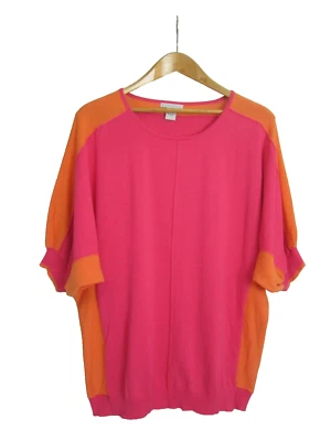 Lauren Hansen женщин XL розовый оранжевый 3/4 рукав хлопок вязаный Colorblock свитер - Изображение 1 из 4