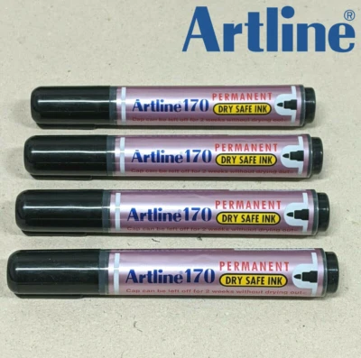 4 x Artline 170 Permanent Marker Xylene Free Bullet Tip 2mm Black EK-170 - image 1 of 4