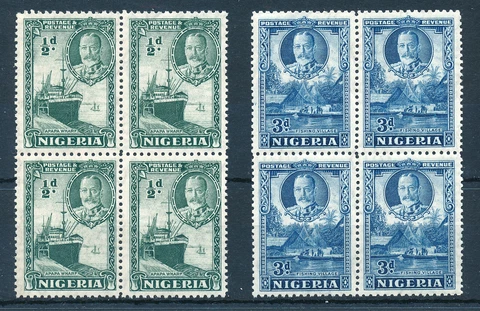NIGERIA 1936 DEFINITIVES SG34+38 BLOCKS OF 4 MNH Cover