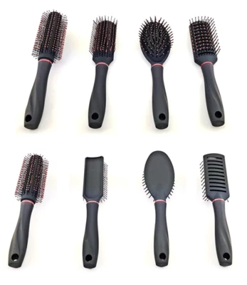 MARKENLOS Haarbürste Artist mit Softgriff 23cm schwarz gummiert 22cm Holz braun Wellnes