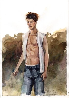 Pintura acuarela original hombre figura arte de pared torso masculino obra de arte Foto 1 de 4