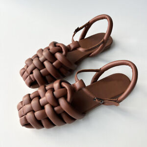 Hereu Women's Woven Belt Hollow Soft Flat Sandals Shoes