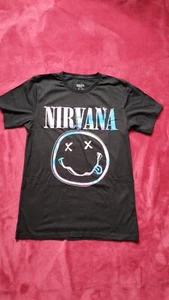 Nirvana Rock T Shirt Happy Face Black Grunge Kurt Cobain Retro Sorbet Ray S-4XL - Picture 1 of 9