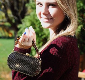 KATHRINE BAUMANN Hard Shell bronze Swarovski Crystal EVENING CLUTCH Purse 2/500 - Picture 1 of 12