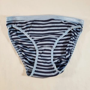 Victoria's Secret Signature Cotton Bikini Medium Navy Blue Stripe - Picture 1 of 3