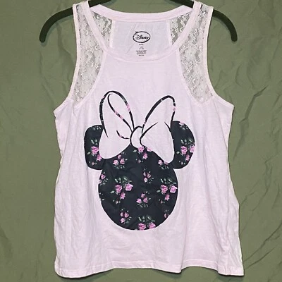 Camiseta sin mangas Disney Minnie Mouse gráfica grande rosa floral encaje informal vacaciones Foto 1 de 4