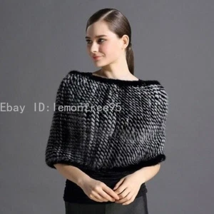 100% Real Genuine Knit Mink Fur Stole Coat Cape Scarf Shawl Elastic Wrapshoulder - Picture 1 of 12