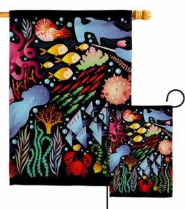 Bandera de jardín amigos acuario marino criaturas patio decorativo costero casa pancarta - Imagen 1 de 17