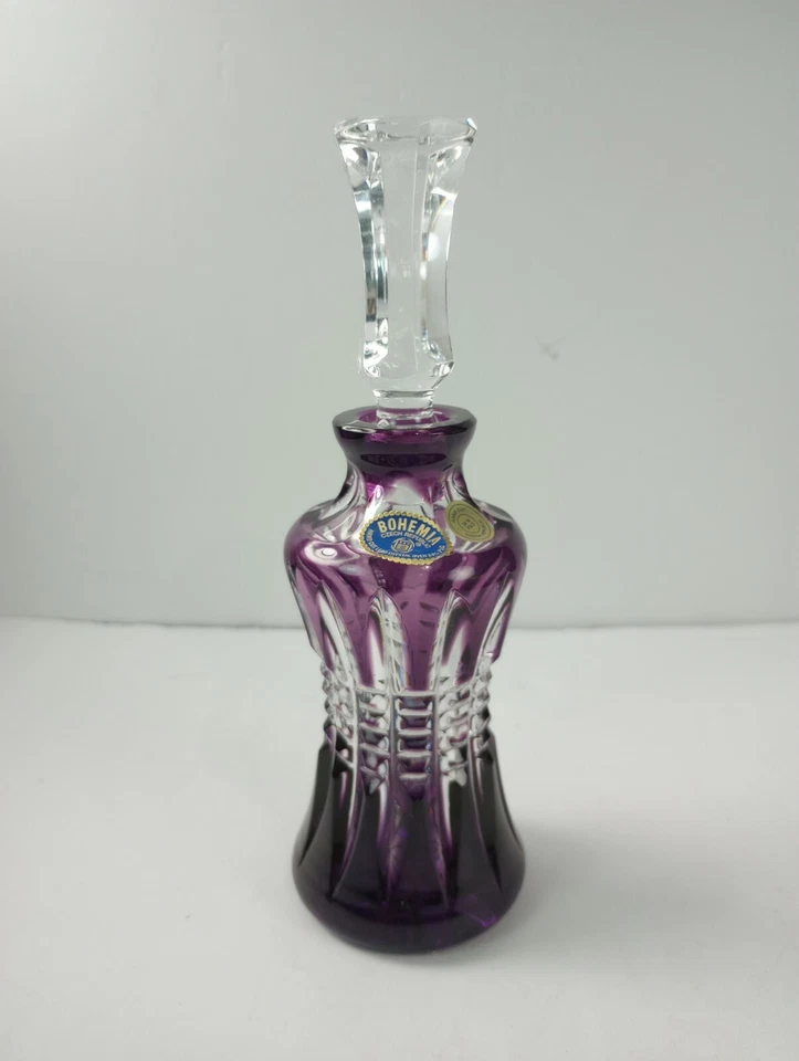 Bohemian Amethyst Cut Glass Decanter Vinegar Oil  - Image 1 of 4