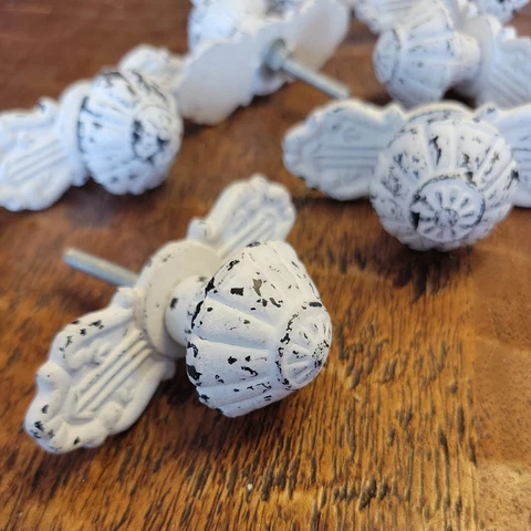 Cast Iron Drawer Pulls Shabby Chic  White Knob with Back Plate Lot of 7! Cover