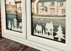 Pegatinas adhesivas para ventana con silueta de casa y árbol de Navidad - adhesivo estático reutilizable - Imagen 1 de 11