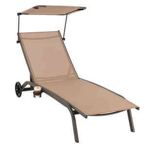 Patio Chaise Lounge Chair Heavy-Duty Lounger Canopy Cup holder Wheeled 6-Level - Picture 1 of 9