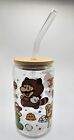 Super Mario Clear Glass Tumbler Cup 16 oz UV DTF Design With Glass Straw New