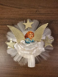 Vintage Christmas 1950”s National Tinsel Spun Glass Angel Tree Topper 8” - Picture 1 of 6