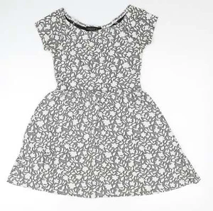 Topshop Womens Grey Floral Polyester Blend Mini Size 8 Boat Neck - Picture 1 of 12