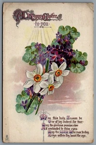 Postcard Easter c1912 Tucks A Happy Easter To You Violets & Narcissi Embossed - Picture 1 of 2