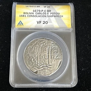 SASA 1679 Potosi Bolivia Silver 8 Reales Anacs Vf20 Consolacion Shipwreck - Picture 1 of 6