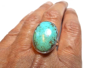 Sterling Silver Tibetan Turquoise Ring - Boho Gemstone jewellery - Green Blue - Picture 1 of 10