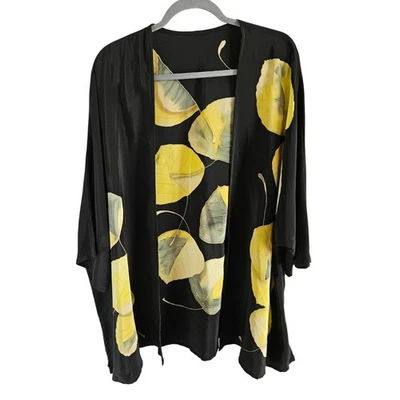 Kimono mujer seda álamo talla única pintado a mano 100 % seda hoja de álamo arte colorido Foto 1 de 4