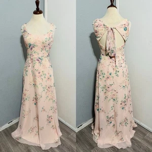 Marchesa Notte Bridesmaid Women Light Orange Floral Backless Sleeveless Dress 2 - Picture 1 of 16