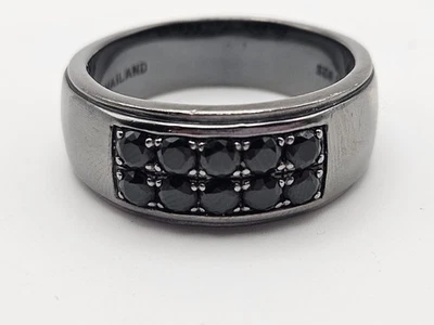 Anillo de plata de ley 925 talla 11 con acabado oxidado y piedras de hematita Foto 1 de 4