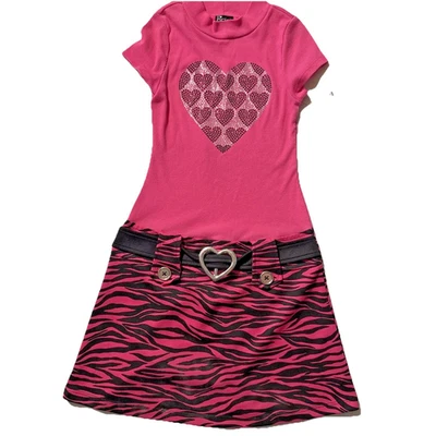 Pink & Violet Girls Size 7/8 Dress Hot Pink Animal Print Skirt Heart Bling - Image 1 of 4