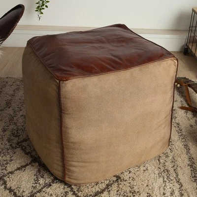 Retro Sitzpouf MUSTANG 45cm Leder Sitzwürfel Sitzhocker Sitzpuff Fußhocker Pouf - Bild 1 von 4