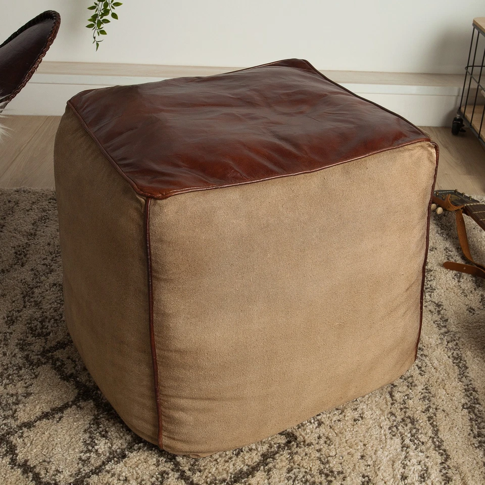 Retro Sitzpouf MUSTANG 45cm Leder Sitzwürfel Sitzhocker Sitzpuff Fußhocker Pouf - Bild 1 von 4
